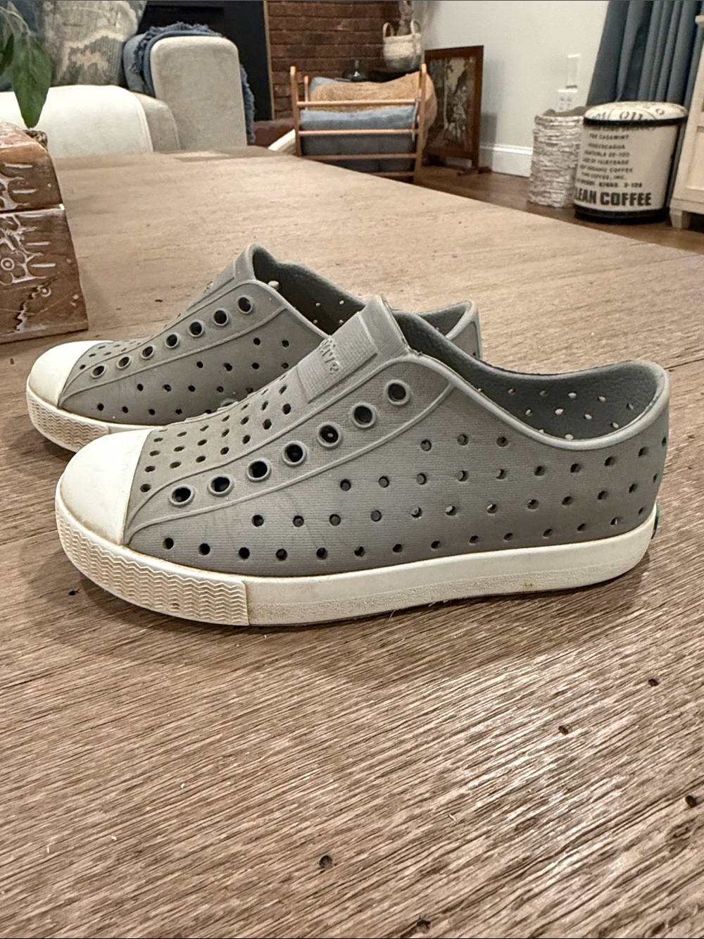 Native Slip-On Sneakers in Light Gray with White Toe Caps - Picture 3 of 5
